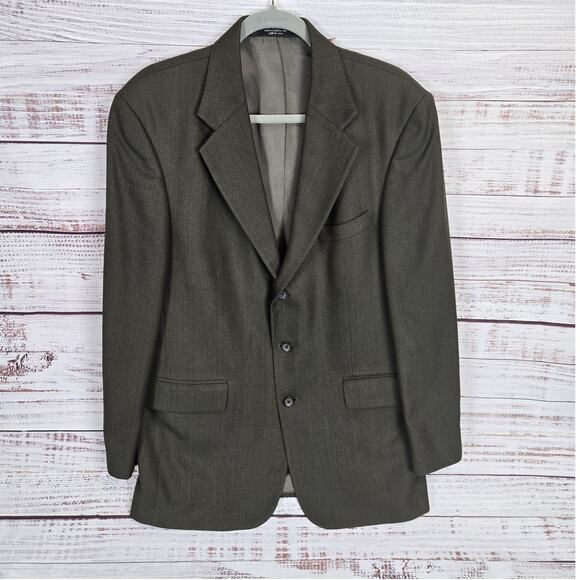 Oscar de la Renta Wool Tweed Blazer Mens 42R Brown Olive Hue Sport Coat Business - Picture 1 of 16